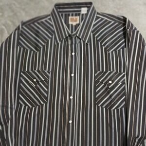 ELY CATTLEMAN Mens 2XL‎ Western Pearl Snap Long Sleeve Striped Shirt